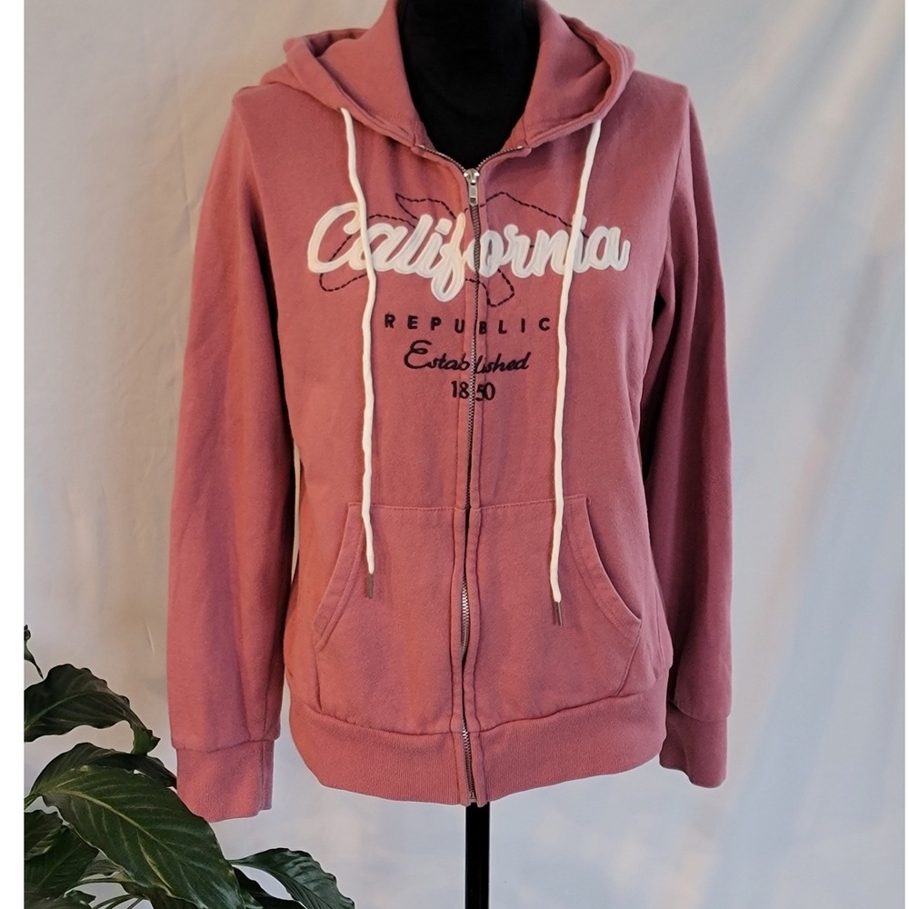 Reflex California Republic Zip Up Hoodie Pink Women Large Graphic Sweatshirt